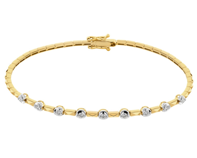 14 K Rhodium-Plated Yellow Gold Bracelet with Diamonds 0,19 ct - fineness 14 K