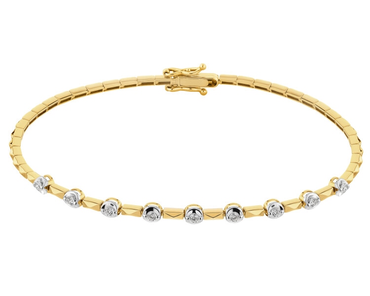 14 K Rhodium-Plated Yellow Gold Bracelet with Diamonds - 0,20 ct - fineness 14 K