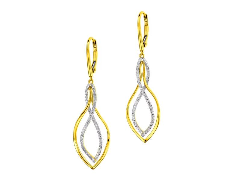 9 K Rhodium-Plated Yellow Gold Dangling Earring with Diamonds 0,06 ct - fineness 14 K