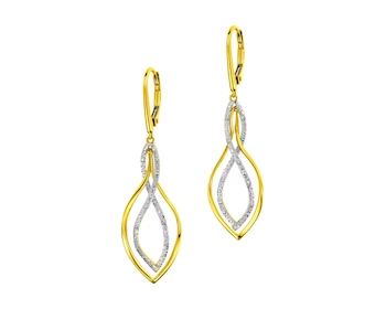 9 K Rhodium-Plated Yellow Gold Dangling Earring with Diamonds 0,06 ct - fineness 14 K