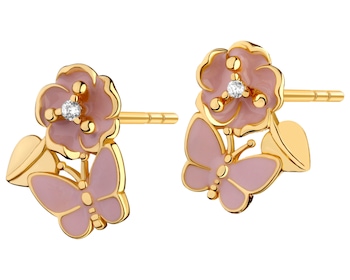 Gold-Plated Brass, Gold-Plated Silver Earrings with Cubic Zirconia