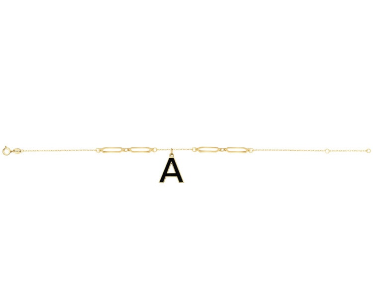 Złota bransoletka z emalią, ankier - litera A