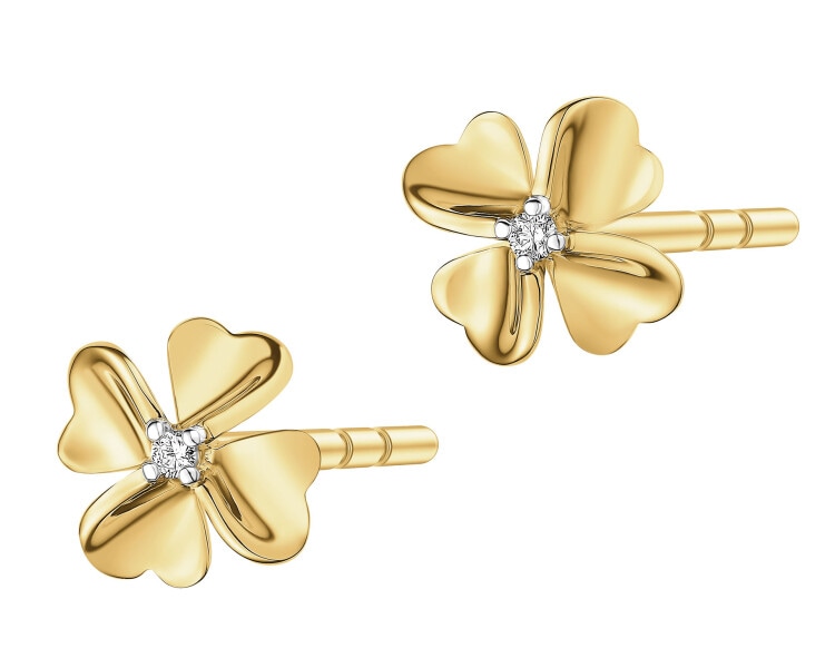 9 K Rhodium-Plated Yellow Gold Earrings with Diamonds - 0,01 ct - fineness 9 K