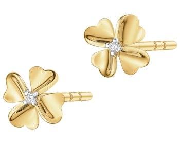 9 K Rhodium-Plated Yellow Gold Earrings with Diamonds - 0,01 ct - fineness 9 K