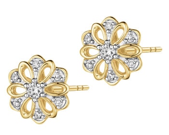 Zlaté náušnice s diamanty - květy 0,10 ct - ryzost 585