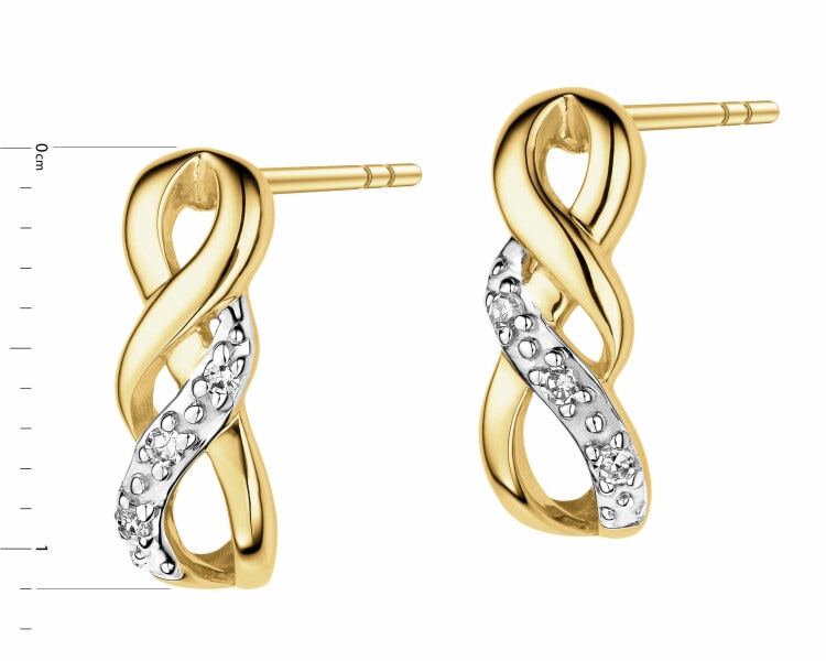 9 K Rhodium-Plated Yellow Gold Earrings with Diamonds - 0,02 ct - fineness 9 K