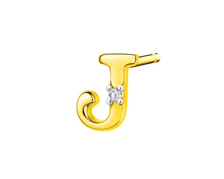 Pojedynczy kolczyk z żółtego złota z diamentem - litera J 0,004 ct - próba 375