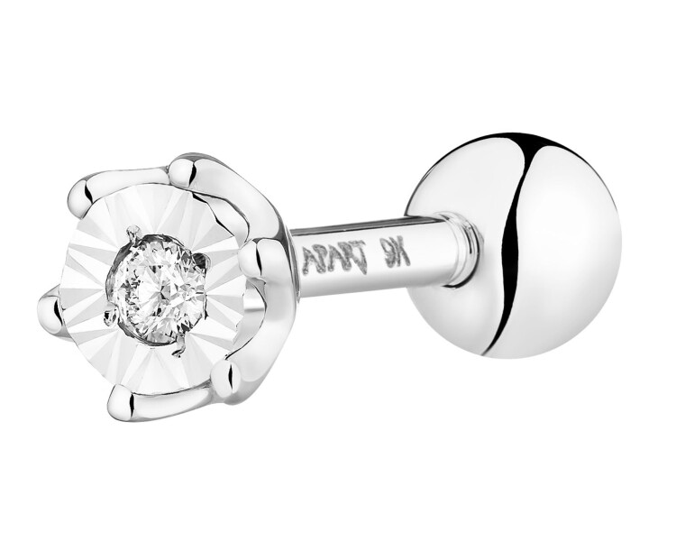9 K Rhodium-Plated White Gold Piercing with Diamond 0,01 ct - fineness 9 K