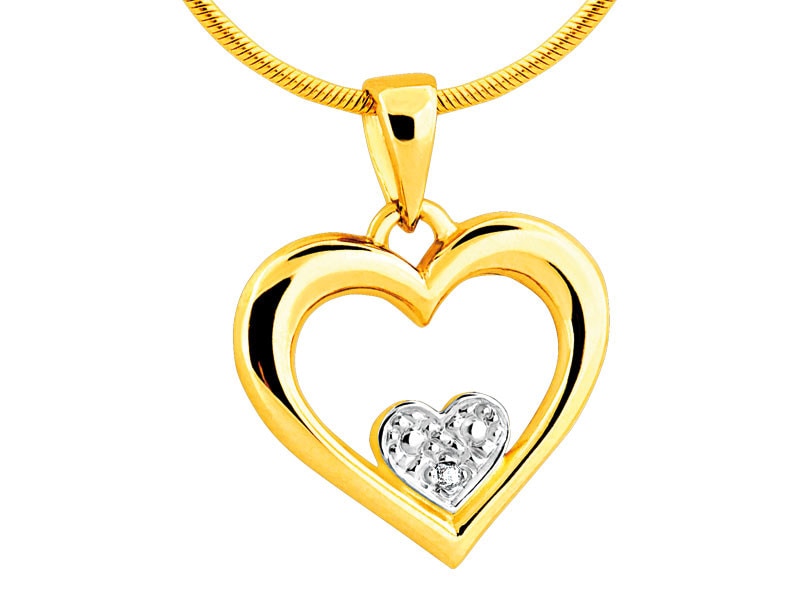 Zlatý přívěsek s diamantem - srdce 0,003 ct - ryzost 585
