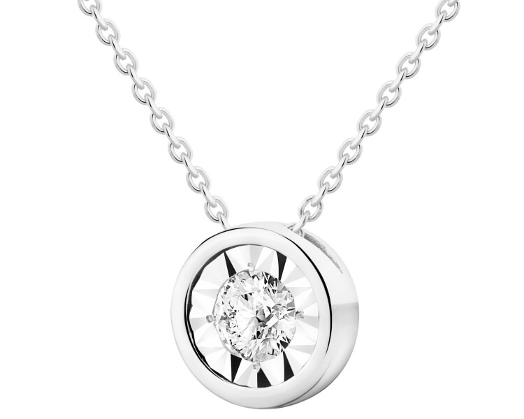 14 K Rhodium-Plated White Gold Necklace with Diamond 0,12 ct - fineness 14 K