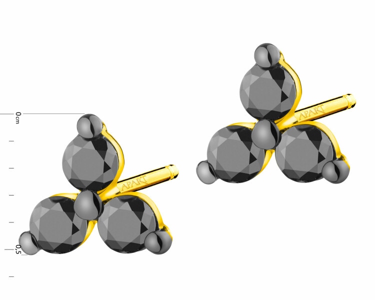 Kolczyki z żółtego złota z czarnymi brylantami - próba 375