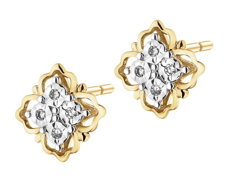 9 K Rhodium-Plated Yellow Gold Earrings with Diamonds 0,03 ct - fineness 9 K