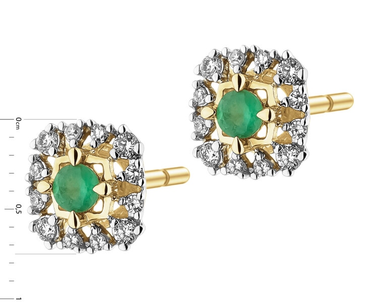 Zlaté náušnice s diamanty a smaragdy - ryzost 585