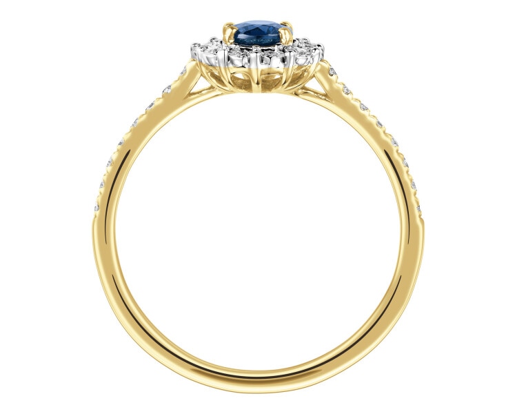 Prsten ze žlutého a bílého zlata s diamanty a safírem - ryzost 585