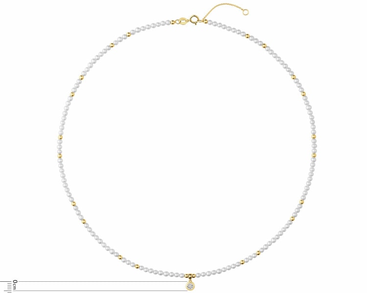 Naszyjnik  z brylantem, perłami i elementami białego złota - próba 585