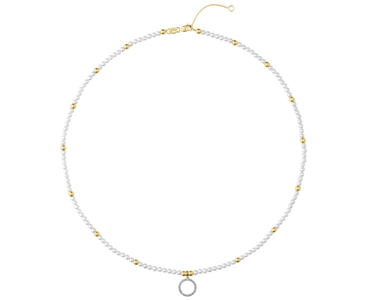 Zlatý náhrdelnik s diamanty a perlami - ryzost 585