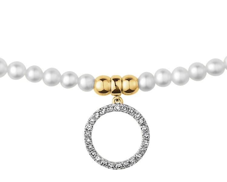 Naszyjnik  z diamentami, perłami i elementami żółtego złota - próba 585