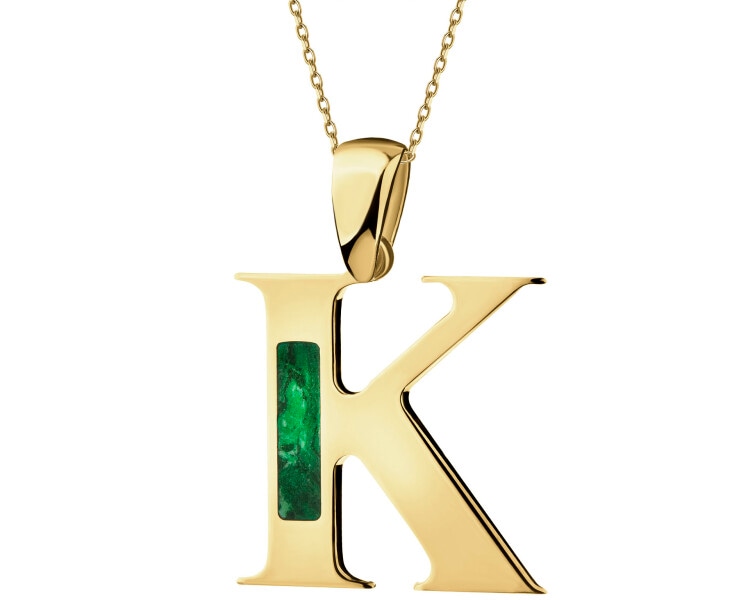 Złota zawieszka z masą malachitową - litera K