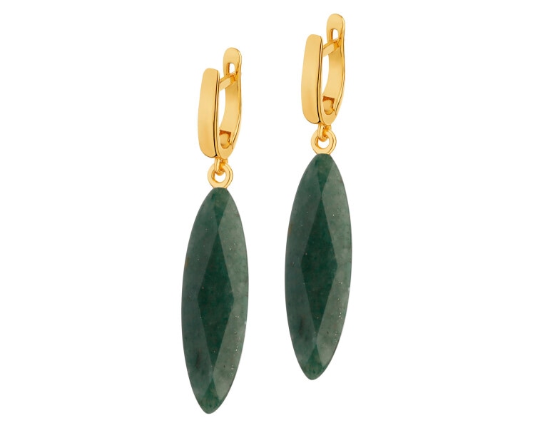 Gold-Plated Brass, Gold-Plated Silver Earrings with Aventurine