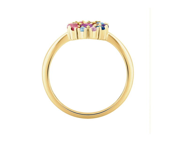 Zlatý prsten s diamanty a ozdobnými kameny - ryzost 585