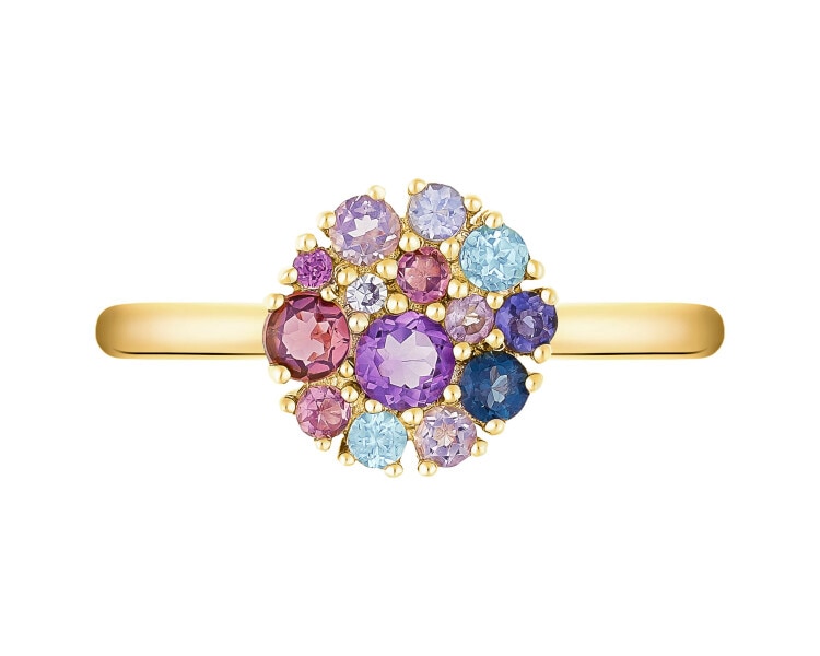 Zlatý prsten s diamanty a ozdobnými kameny - ryzost 585
