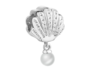 Stříbrná přívěsek beads se zirkony a perlou - mušle