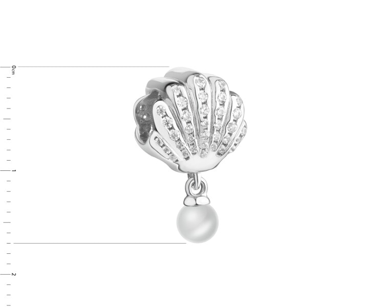 Zawieszka srebrna beads z cyrkoniami i perłą - muszla