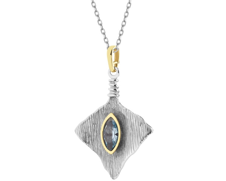 Rhodium-Plated Silver, Gold-Plated Silver Pendant with Cubic Zirconia