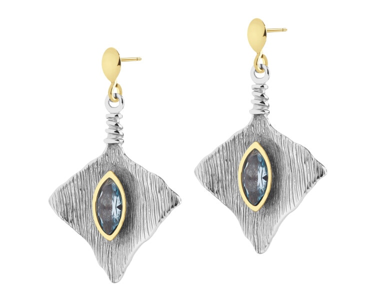Rhodium-Plated Silver, Gold-Plated Silver Dangling Earring with Cubic Zirconia