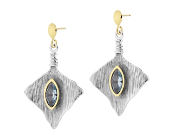 Rhodium-Plated Silver, Gold-Plated Silver Dangling Earring with Cubic Zirconia