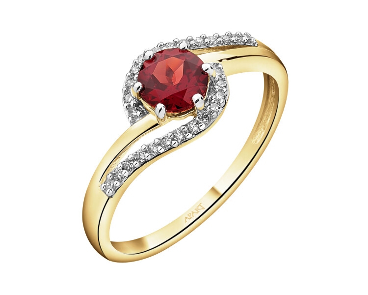 Zlatý prsten s diamanty a granátem - ryzost 585