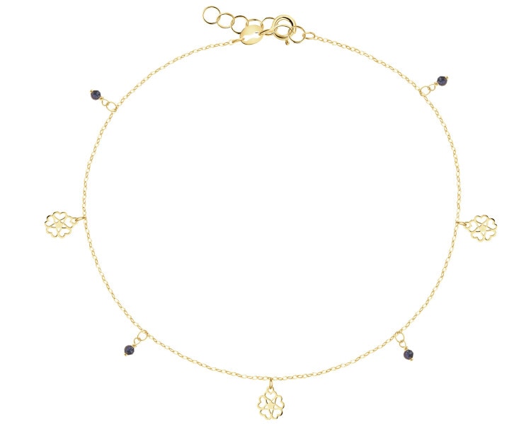 9 K Yellow Gold Anklet with Glass