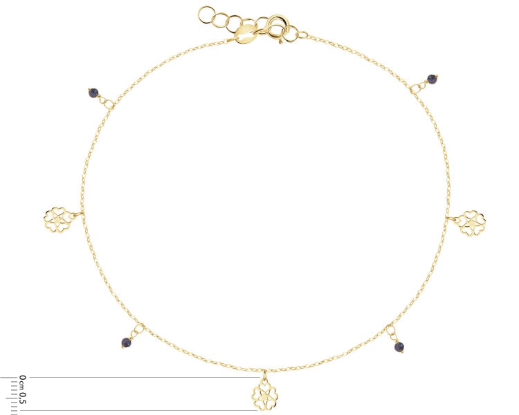 9 K Yellow Gold Anklet with Glass