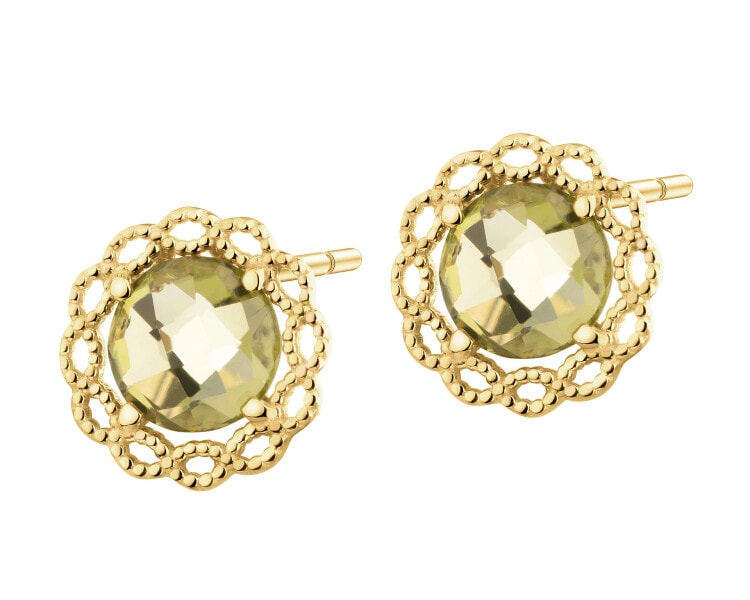 9 K Yellow Gold Earrings with Peridot