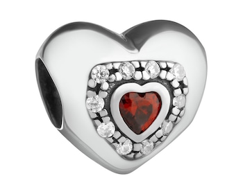 Zawieszka srebrna beads z cyrkoniami - serce