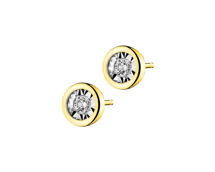 9ct Yellow Gold, White Gold Earrings with Diamonds 0,10 ct - fineness 585