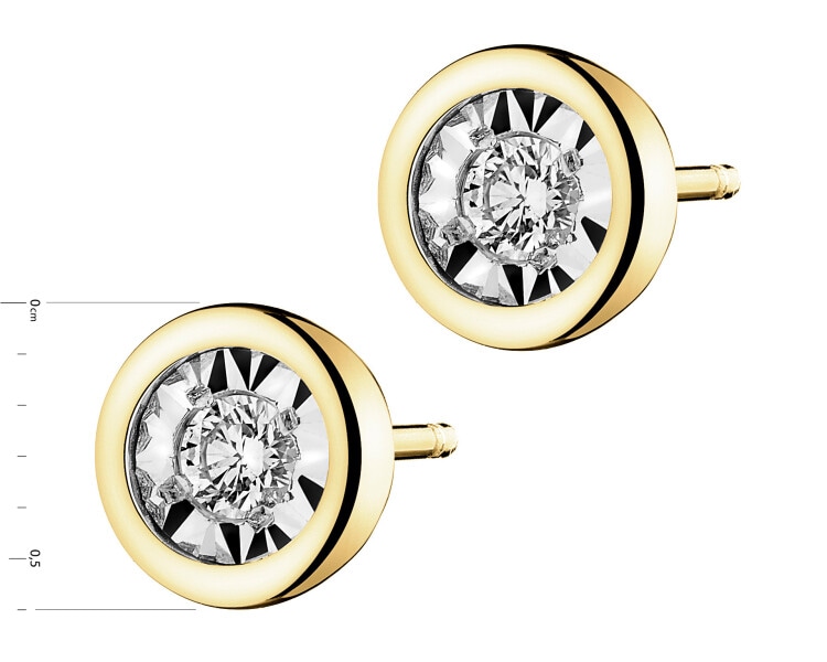 Kolczyki z żółtego i białego złota z brylantami - 0,10 ct - próba 585