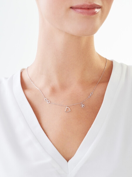 Náhrdelník z bílého a růžového zlata s diamanty - srdce, nekonečno, čtyřlístek - 0,01 ct - ryzost 585