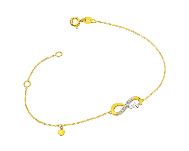14 K Rhodium-Plated Yellow Gold Bracelet with Diamonds 0,01 ct - fineness 14 K