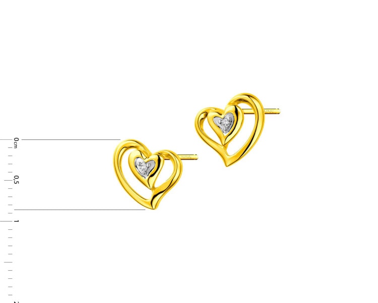 Zlaté náušnice s diamanty - srdce 0,01 ct - ryzost 585