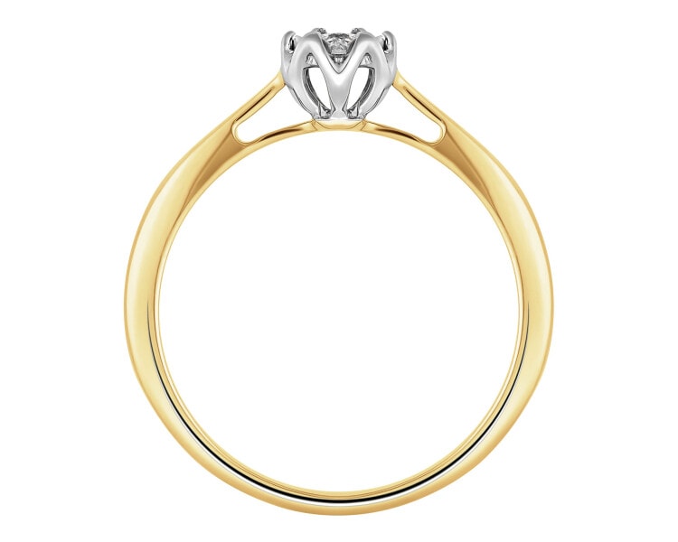 585 Yellow And White Gold Plated Ring with Diamond 0,10 ct - fineness 585