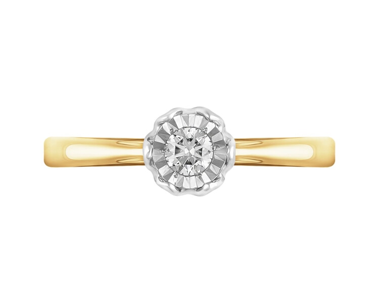 585 Yellow And White Gold Plated Ring with Diamond 0,15 ct - fineness 585