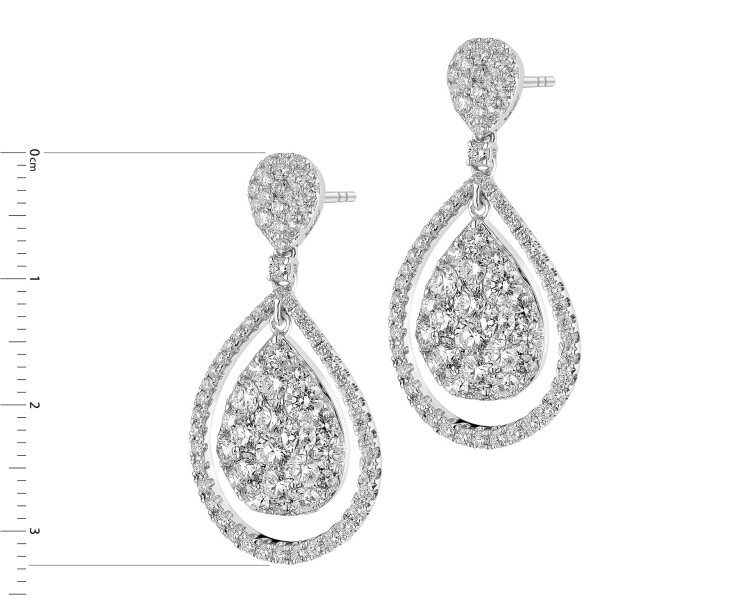 18 K Rhodium-Plated White Gold Dangling Earring with Diamonds 4,29 ct - fineness 18 K