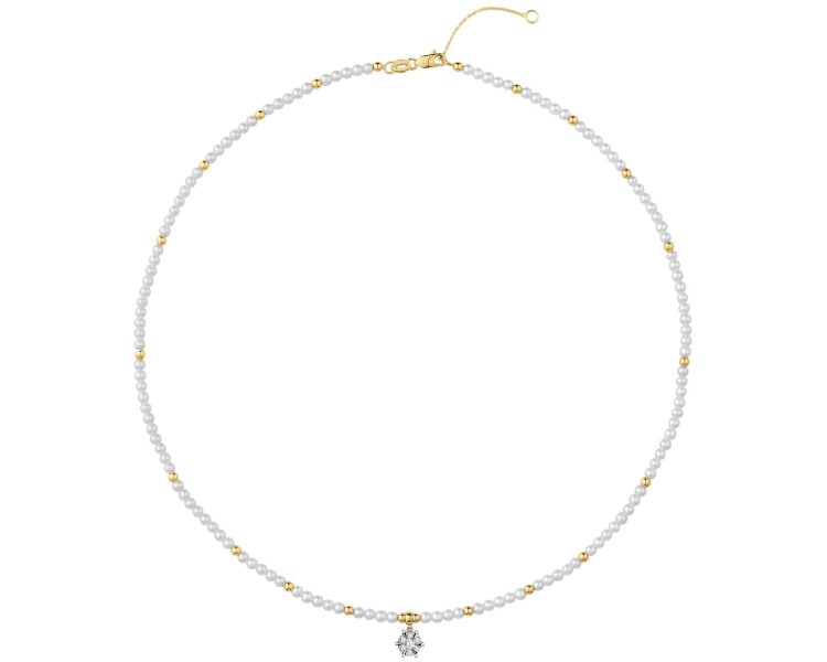 Náhrdelník s diamanty, perlami a prvky ze žlutého a bílého zlata - ryzost 585