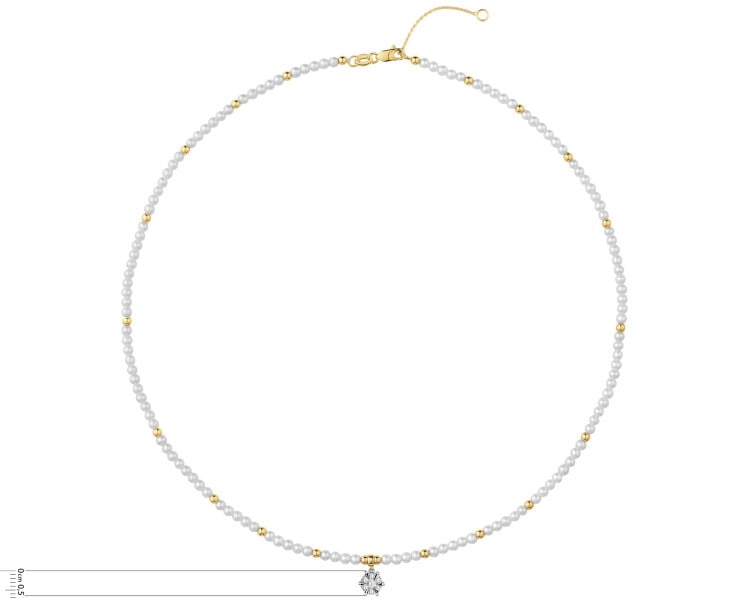 Naszyjnik z brylantami, perłami i elementami żółtego i białego złota - próba 585