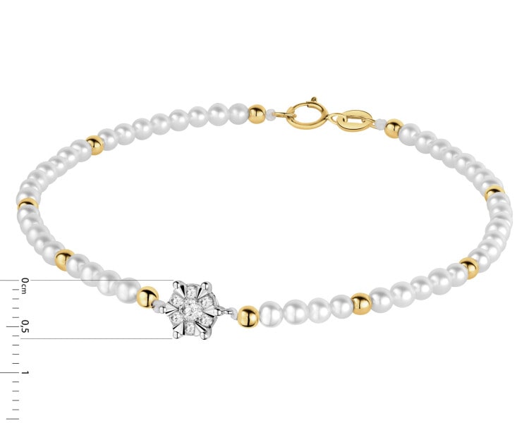 Náramek s diamanty, perlami a prvky ze žlutého a bílého zlata - 18 cm - ryzost 585