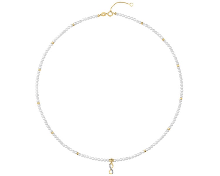 Náhrdelník s diamanty, perlami a prvky ze žlutého zlata - nekonečno - ryzost 585