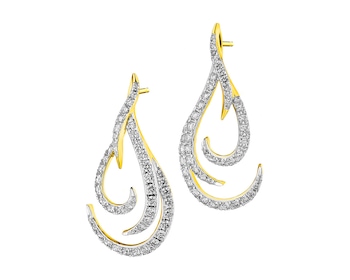 14 K Rhodium-Plated Yellow Gold Dangling Earring with Diamonds 0,87 ct - fineness 14 K