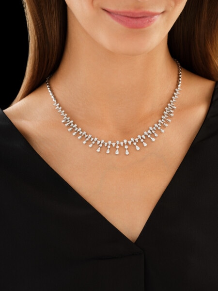 18 K Rhodium-Plated White Gold Necklace with Diamonds - 4,79 ct - fineness 18 K