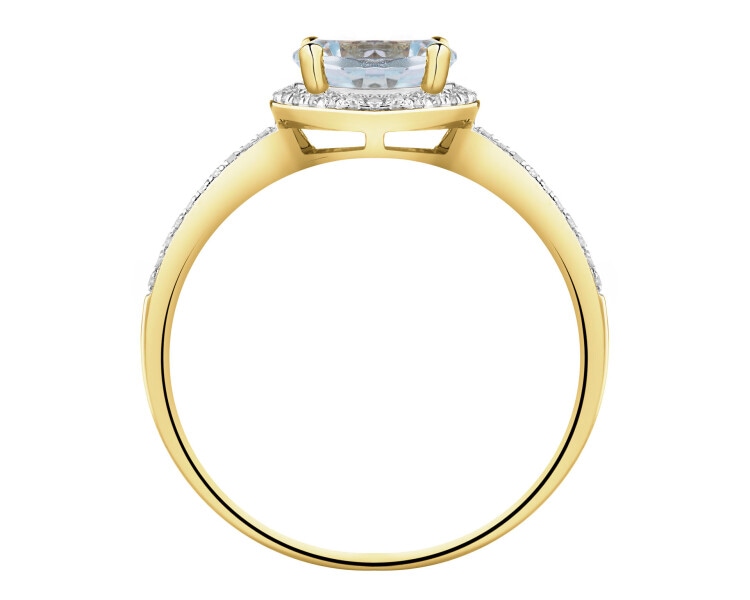Zlatý prsten s diamanty a topazem Sky Blue - ryzost 585